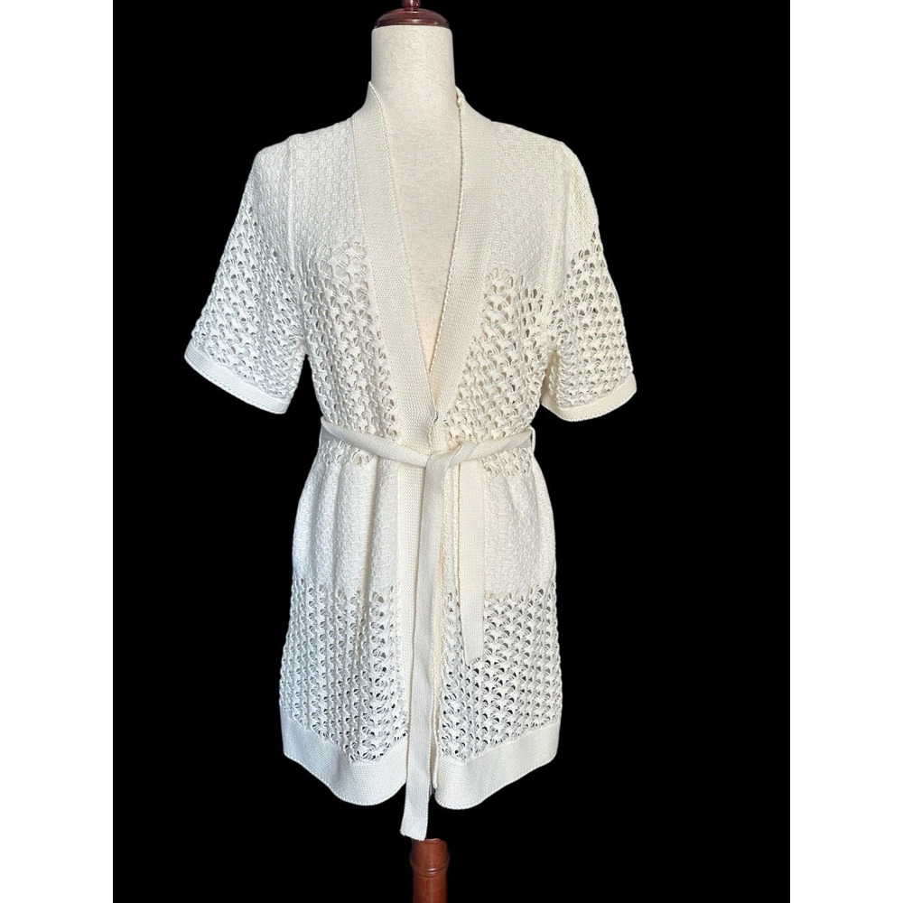 NWT Croft & Barrow Cardigan Sweater Off White Belted Open Knit Cottagecore Kohls